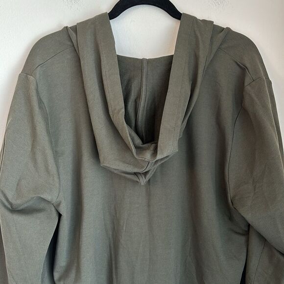 J. JILL WOMEN LONG HOODED POCKET OLIVE GREEN CAPE ROBE JACKET XL EUC PIMA COTTON - Picture 10 of 11